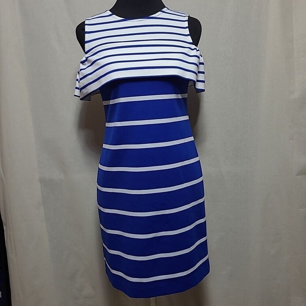 Vince Camuto Striped Cold Shoulder Dress Size 2 Nautical Vacation